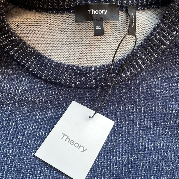 NWT Theory Hilles Crew Cashmere Wool Sweater Blue Baltic Stone XXL